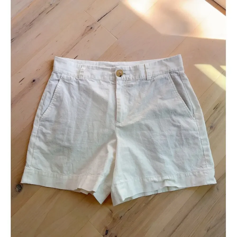 Vince Off White Hemp/Cotton Dress Shorts Classic Preppy Summer Coastal